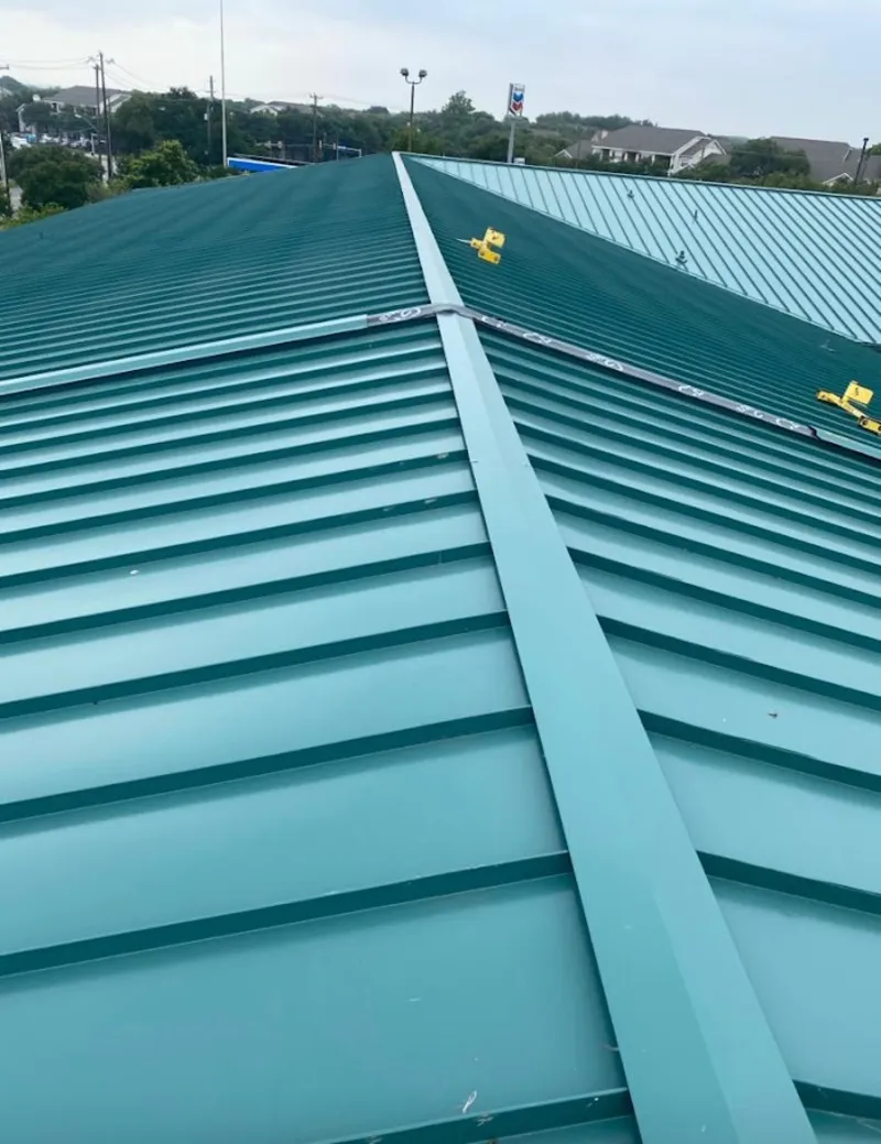 Green commercial metal roof ridge and valley for Metal Roof Repair in Swarthmore